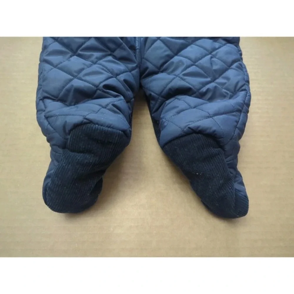 Ralph Lauren Baby Quilted Hooded Snowsuit Snap Front Navy‎ Blue Red Pony Size 6M